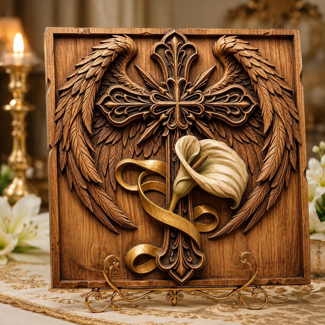 Angel Wings Cross with Calla Lily Memorial CNC Relief STL bas-relief STL — view 6