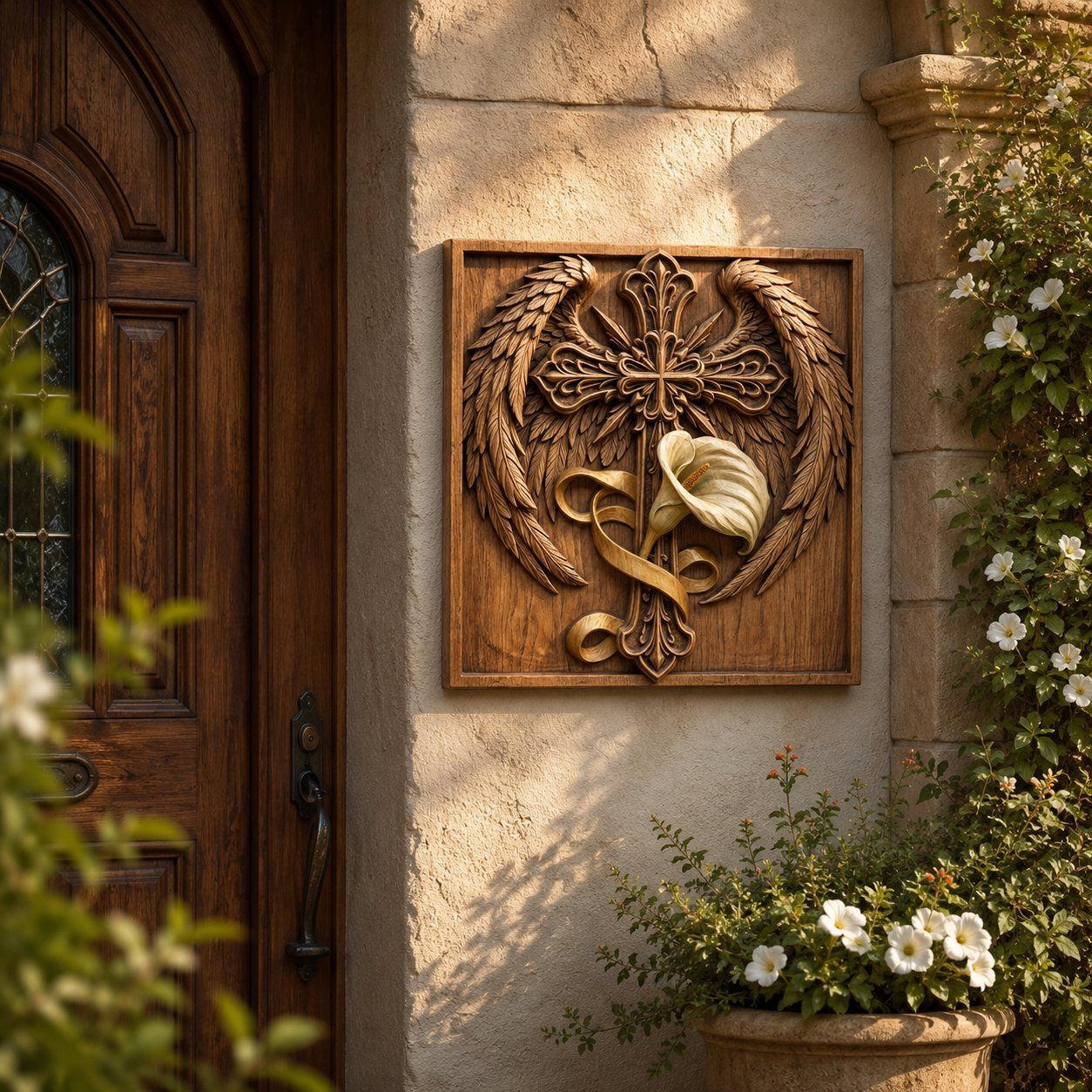 Angel Wings Cross with Calla Lily Memorial CNC Relief STL bas-relief STL — view 7