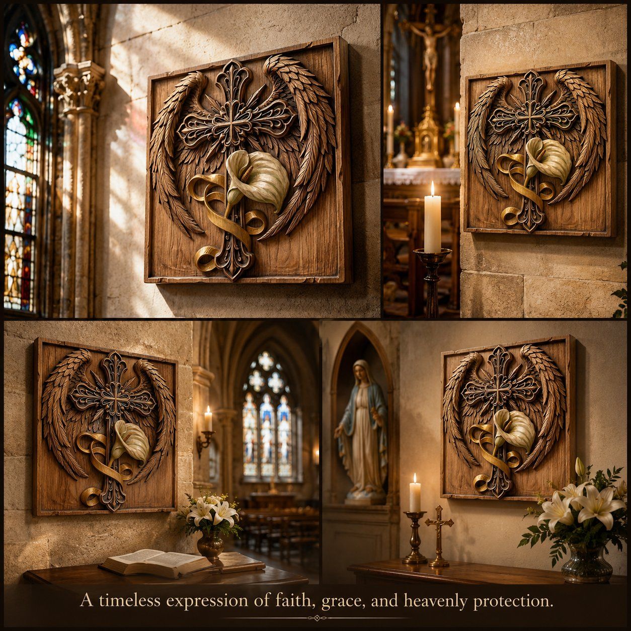 Angel Wings Cross with Calla Lily Memorial CNC Relief STL bas-relief STL — view 9
