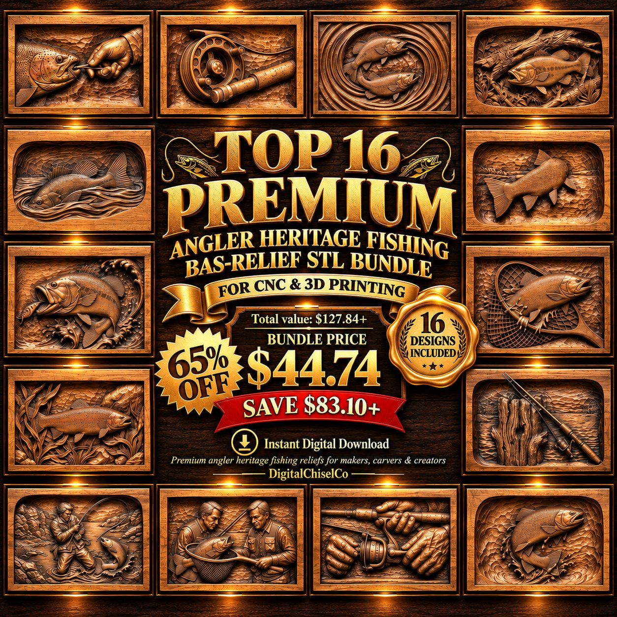 Angler Fishing Mega Bundle CNC Relief STL bas-relief STL design