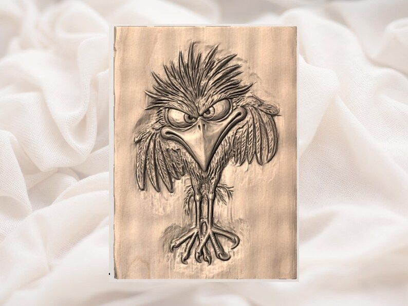 Grumpy Angry Raven Bas-Relief STL with Ruffled Feathers bas-relief STL — view 2