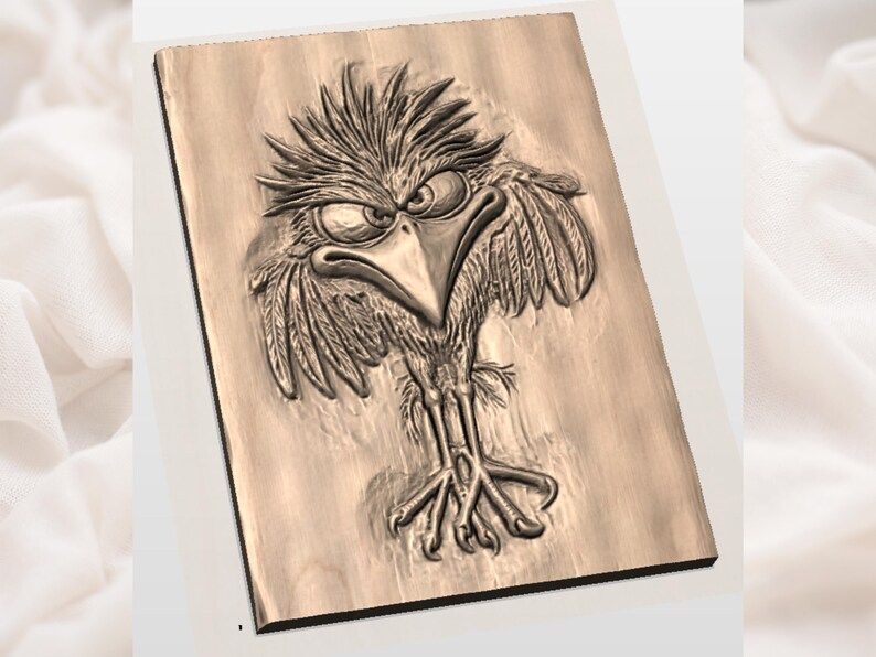 Grumpy Angry Raven Bas-Relief STL with Ruffled Feathers bas-relief STL — view 3