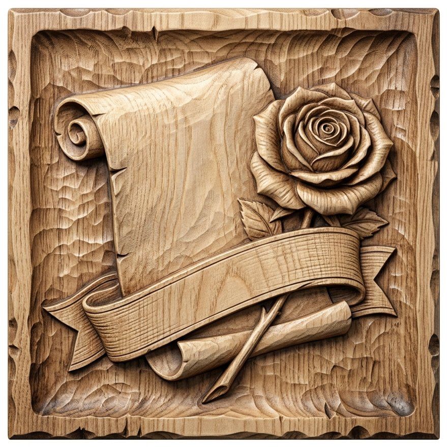 Antique Scroll Rose and Ribbon Banner CNC Relief STL bas-relief STL — view 4