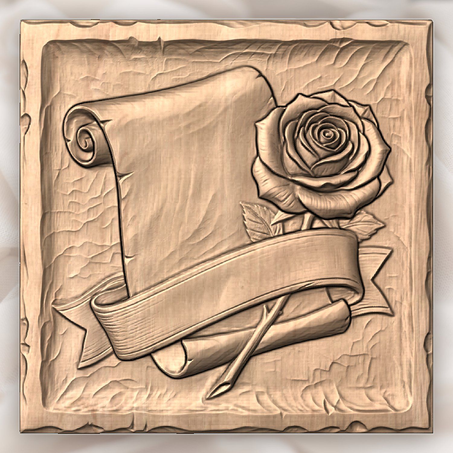 Antique Scroll Rose and Ribbon Banner CNC Relief STL bas-relief STL — view 5