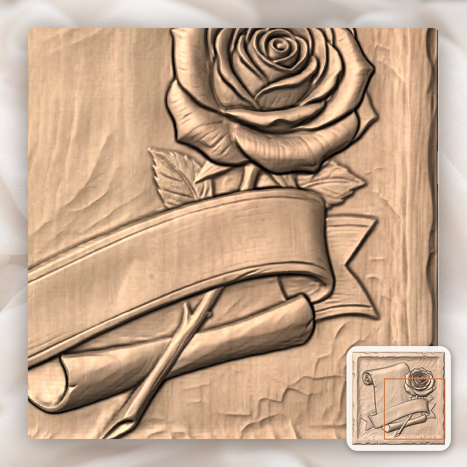 Antique Scroll Rose and Ribbon Banner CNC Relief STL bas-relief STL — view 8
