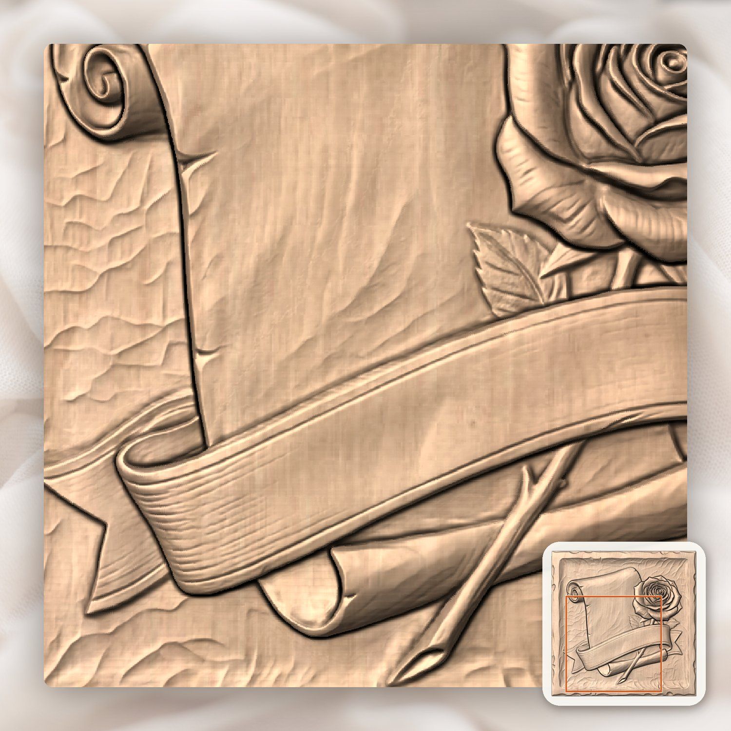 Antique Scroll Rose and Ribbon Banner CNC Relief STL bas-relief STL — view 9