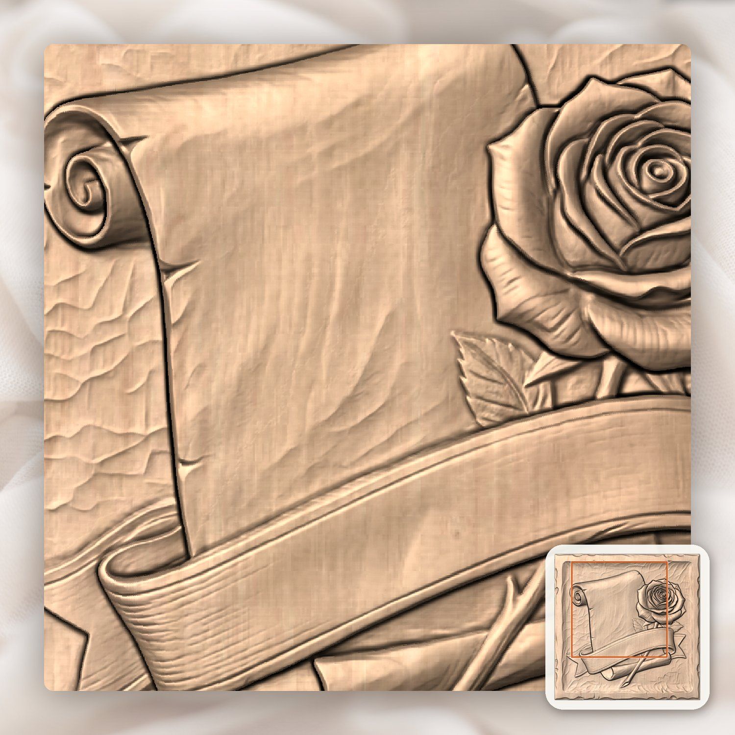Antique Scroll Rose and Ribbon Banner CNC Relief STL bas-relief STL — view 10