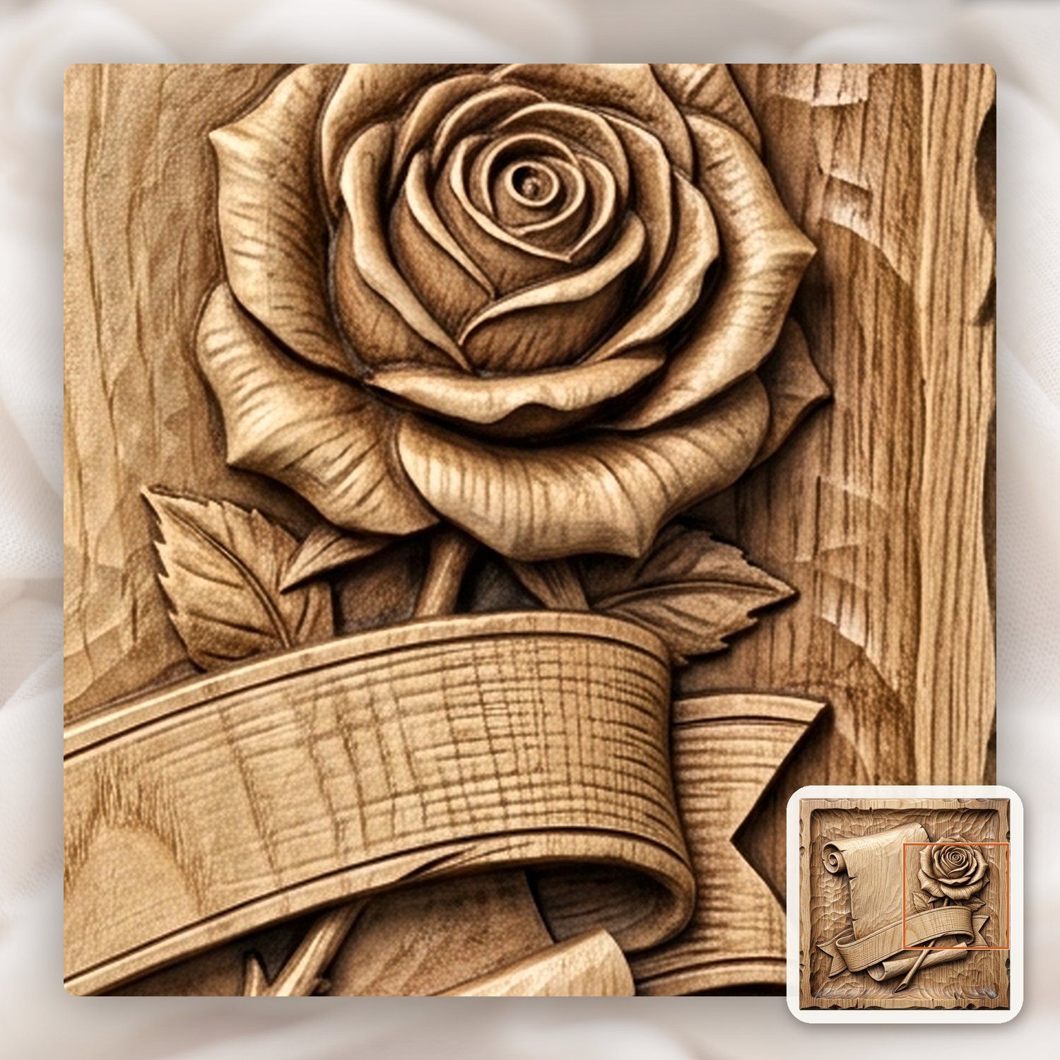 Antique Scroll Rose and Ribbon Banner CNC Relief STL bas-relief STL — view 11