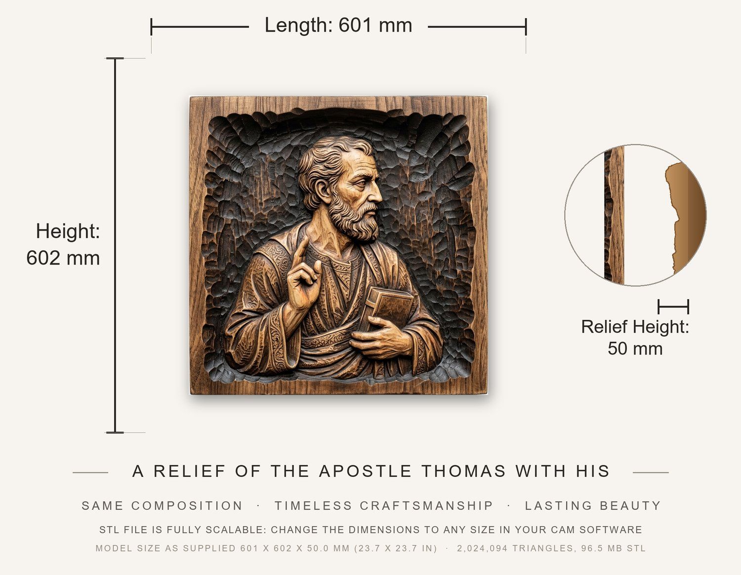 Apostle Saint Paul Religious Wood Carving CNC Relief STL bas-relief STL — view 3