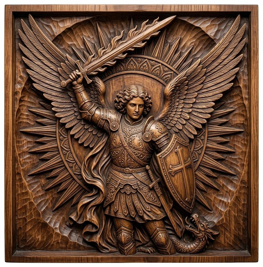 Archangel Michael Saint Flaming Sword CNC Relief STL bas-relief STL — view 12