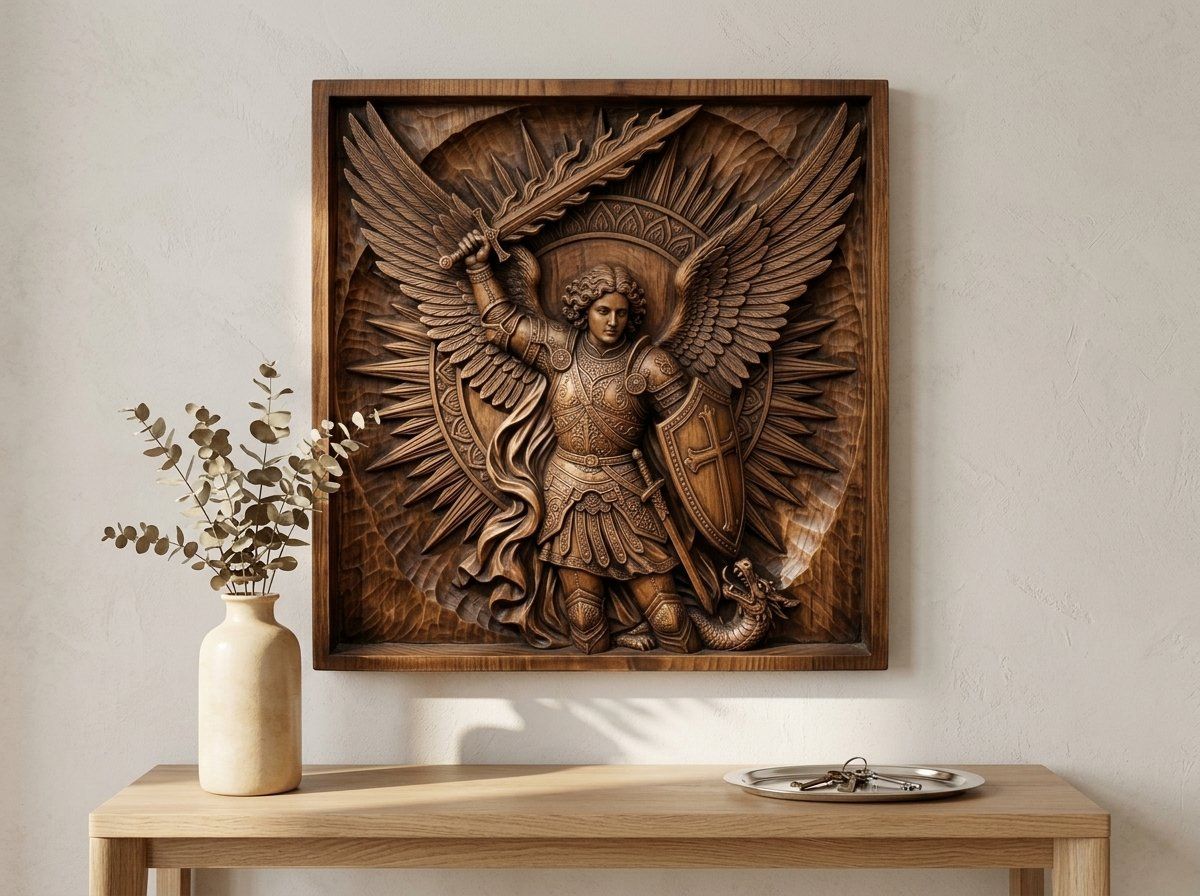 Archangel Michael Saint Flaming Sword CNC Relief STL bas-relief STL — view 14