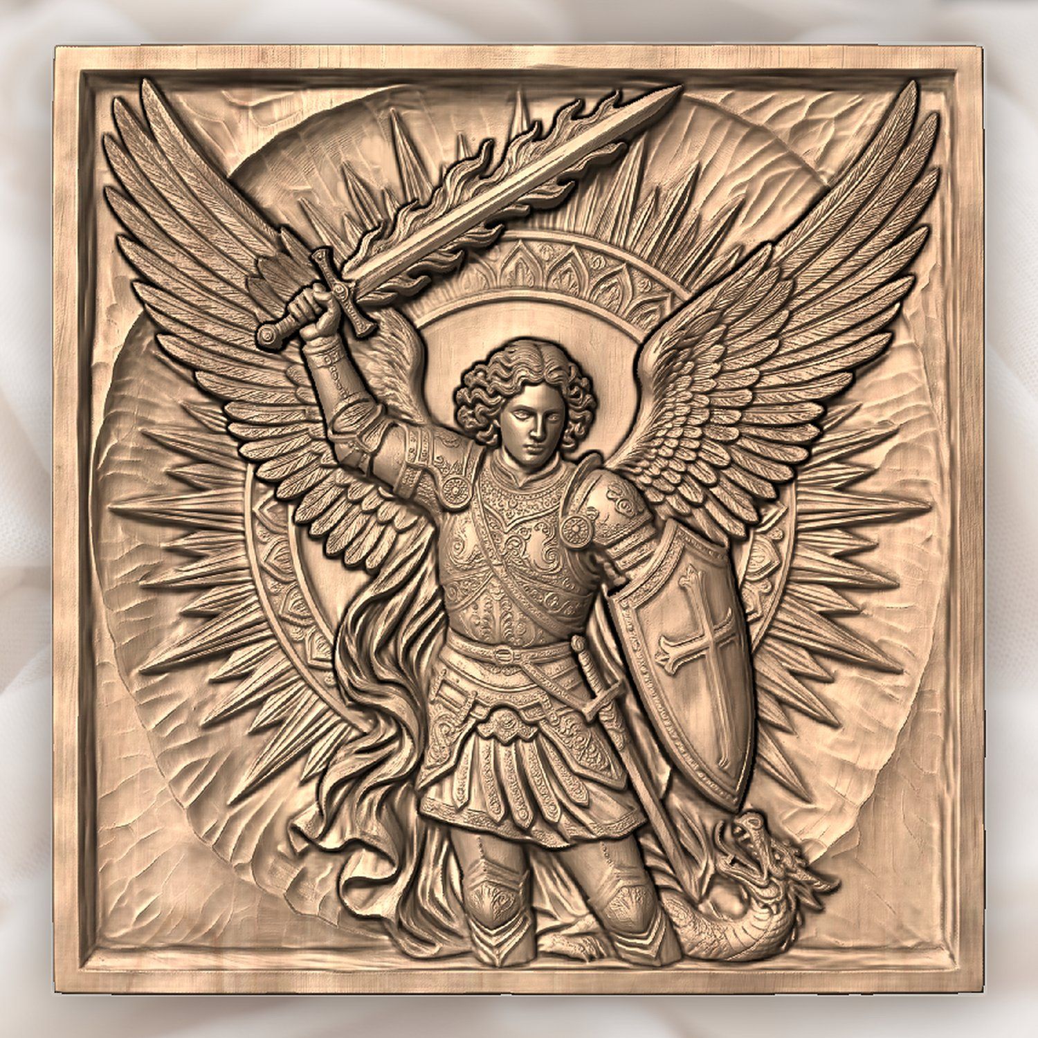Archangel Michael Saint Flaming Sword CNC Relief STL bas-relief STL — view 4