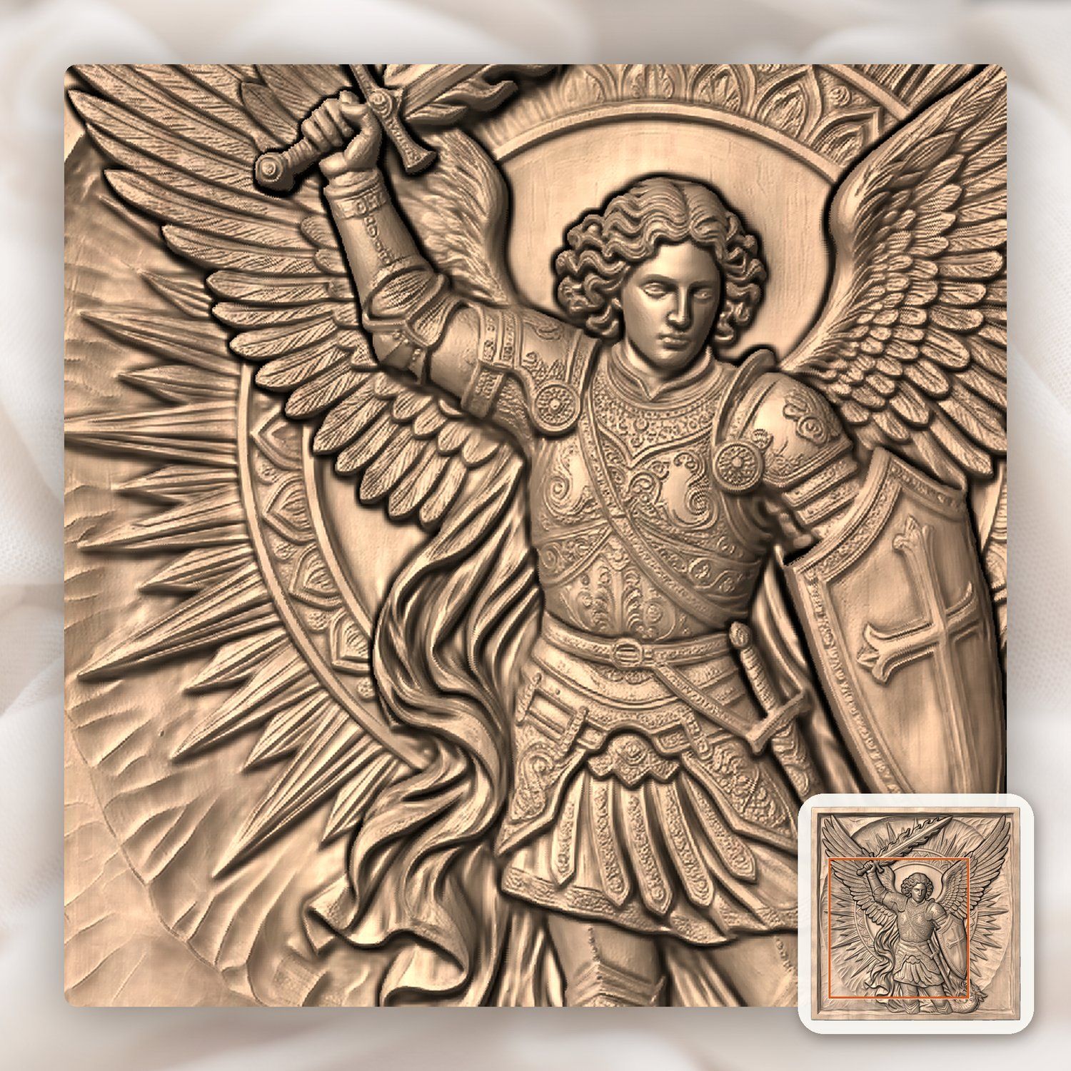 Archangel Michael Saint Flaming Sword CNC Relief STL bas-relief STL — view 6