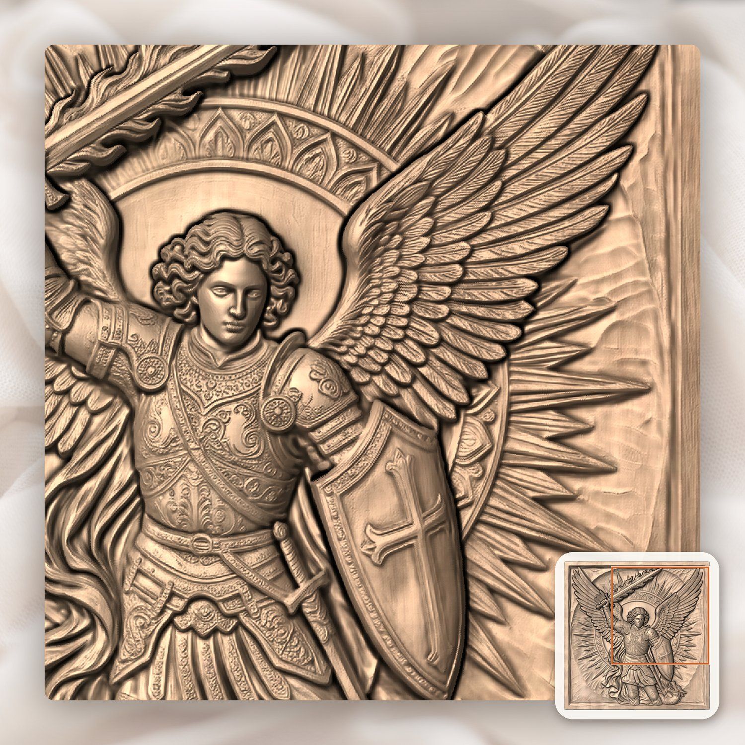 Archangel Michael Saint Flaming Sword CNC Relief STL bas-relief STL — view 7