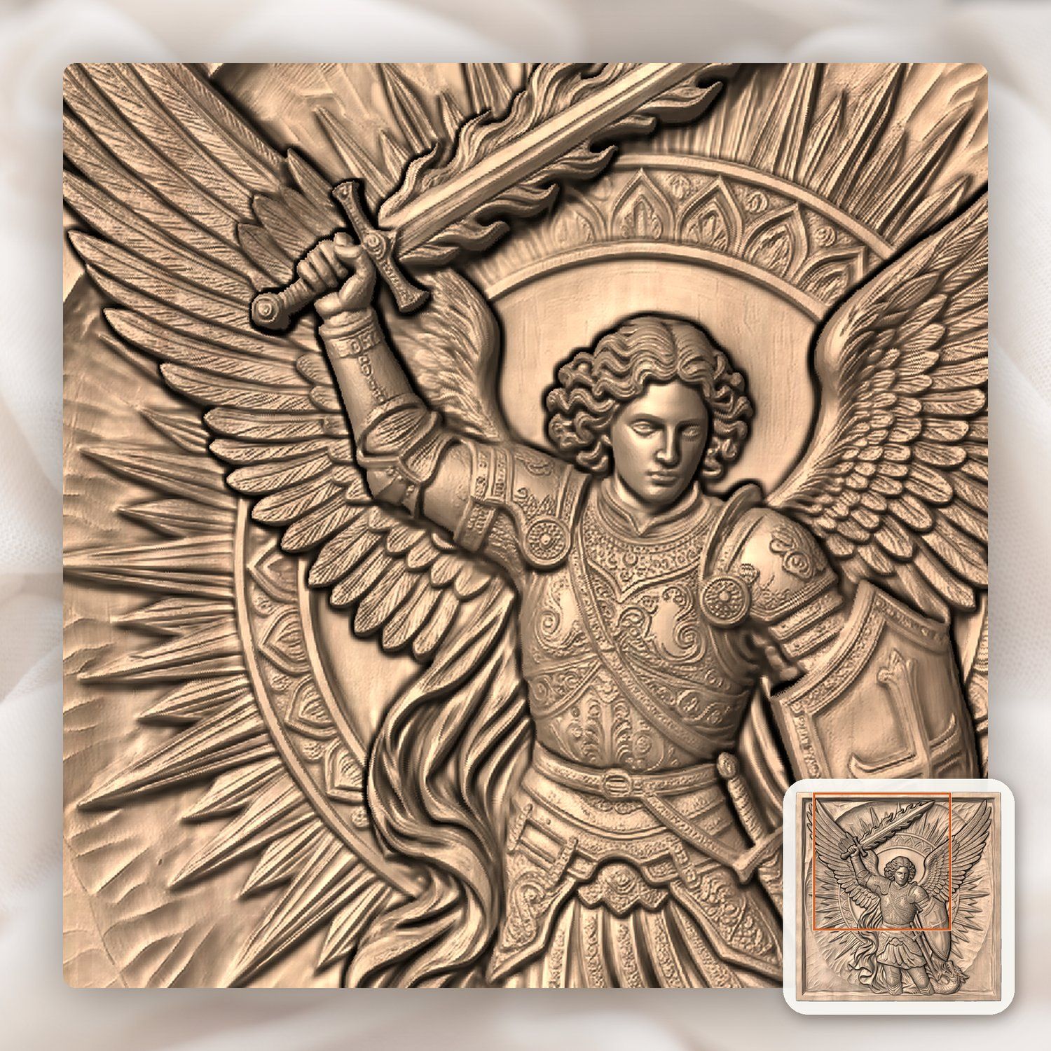Archangel Michael Saint Flaming Sword CNC Relief STL bas-relief STL — view 8