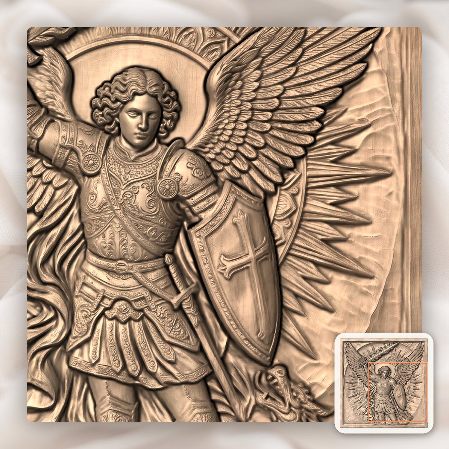 Archangel Michael Saint Flaming Sword CNC Relief STL bas-relief STL — view 9