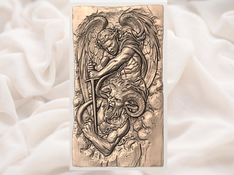 Saint Michael Slaying the Demon Bas-Relief STL for CNC bas-relief STL — view 2