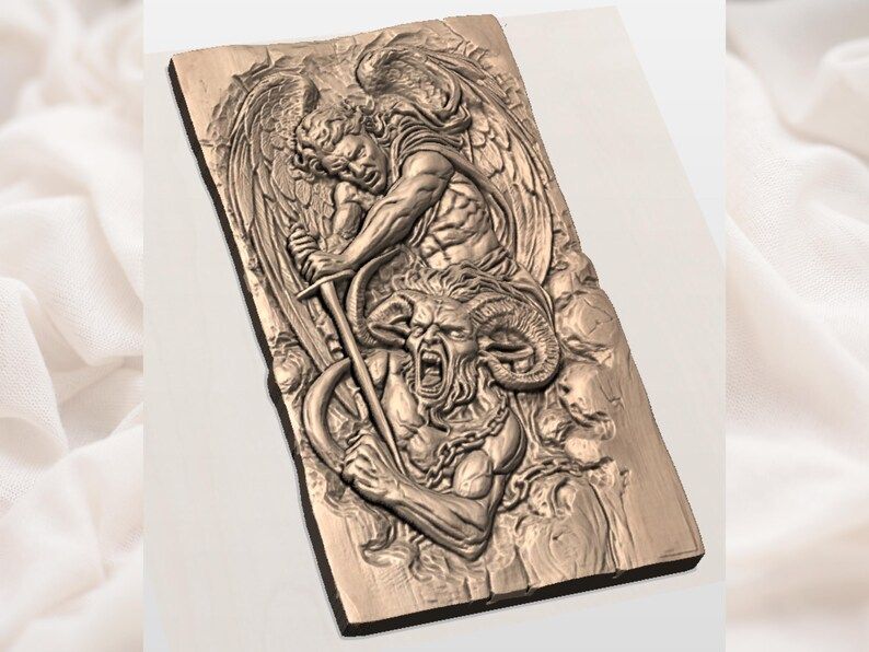 Saint Michael Slaying the Demon Bas-Relief STL for CNC bas-relief STL — view 3