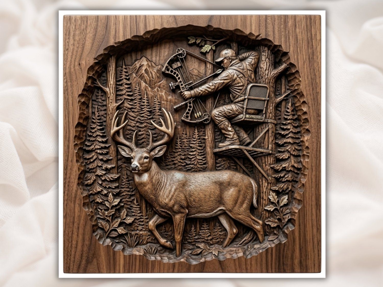 Archer Bow Hunter Deer Forest Scene CNC Relief STL bas-relief STL — view 2