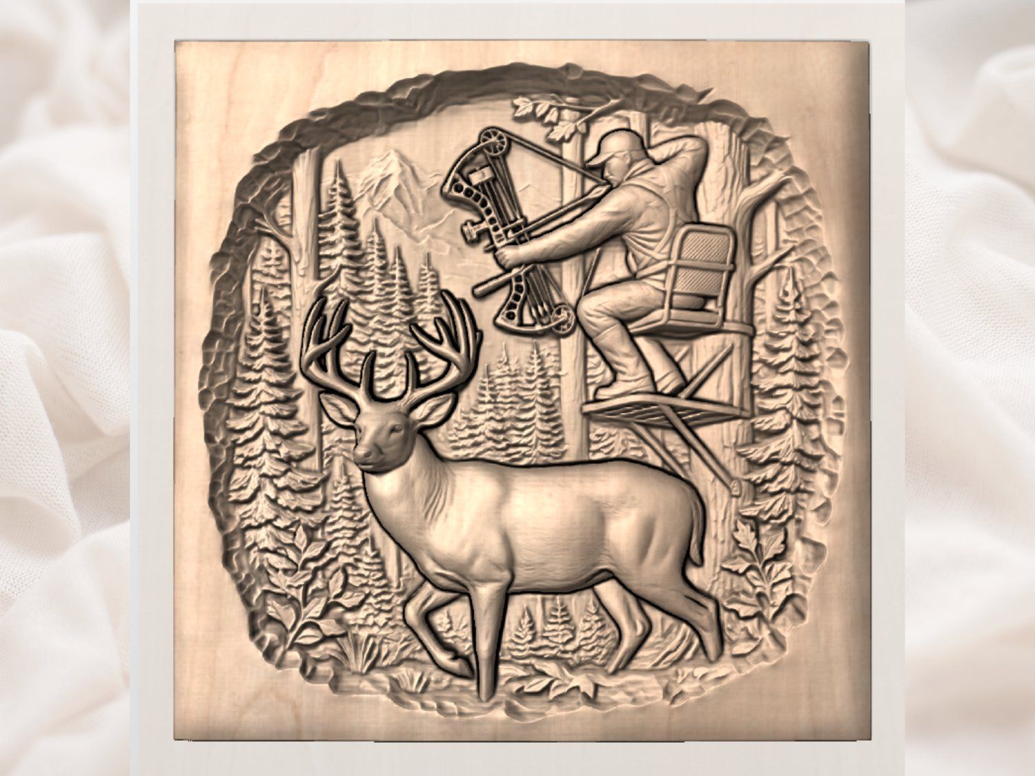 Archer Bow Hunter Deer Forest Scene CNC Relief STL bas-relief STL — view 3