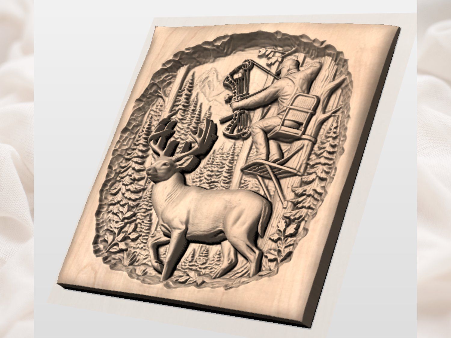 Archer Bow Hunter Deer Forest Scene CNC Relief STL bas-relief STL — view 4