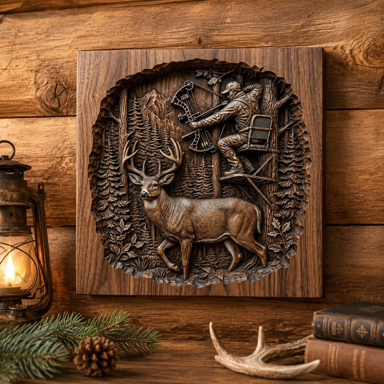 Archer Bow Hunter Deer Forest Scene CNC Relief STL bas-relief STL — view 6
