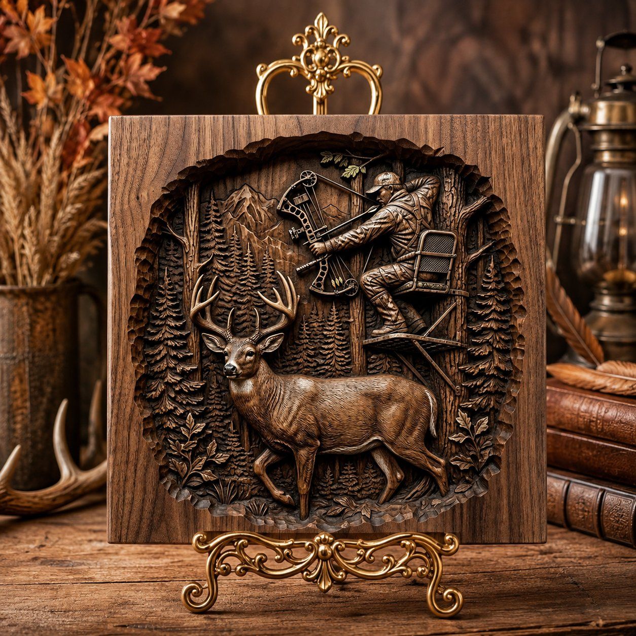 Archer Bow Hunter Deer Forest Scene CNC Relief STL bas-relief STL — view 7