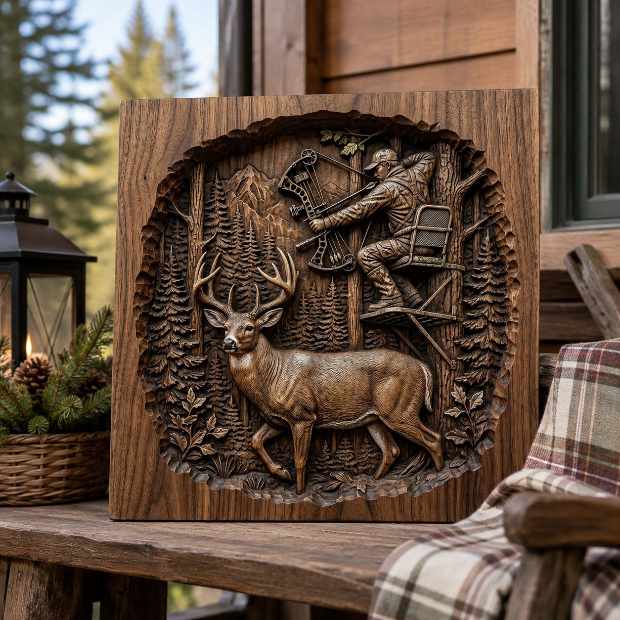 Archer Bow Hunter Deer Forest Scene CNC Relief STL bas-relief STL — view 8