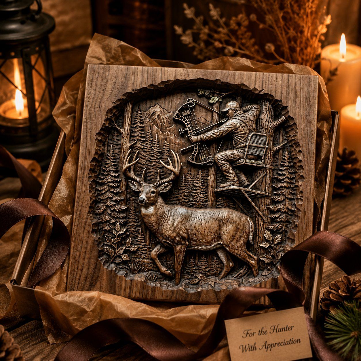Archer Bow Hunter Deer Forest Scene CNC Relief STL bas-relief STL — view 9