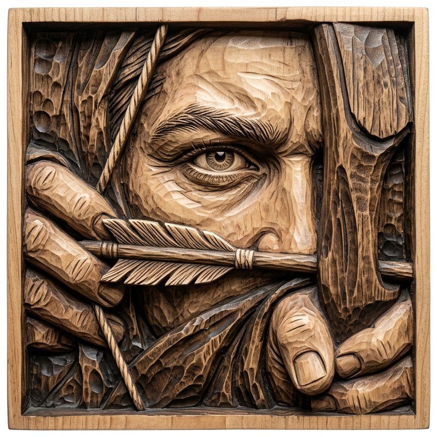 Archer Hunting Scene Bas Relief | Tribal Warrior Wall Art Panel | Bow and Arrow Wood Carving Design | Rustic Hunter Cabin Decor — carved bas relief STL file for CNC