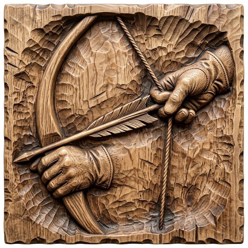Archery Wall Art Relief | Bow and Arrow Wood Carving Design | Hunter Decor CNC Panel | Rustic Outdoor Scene — carved bas relief STL file for CNC