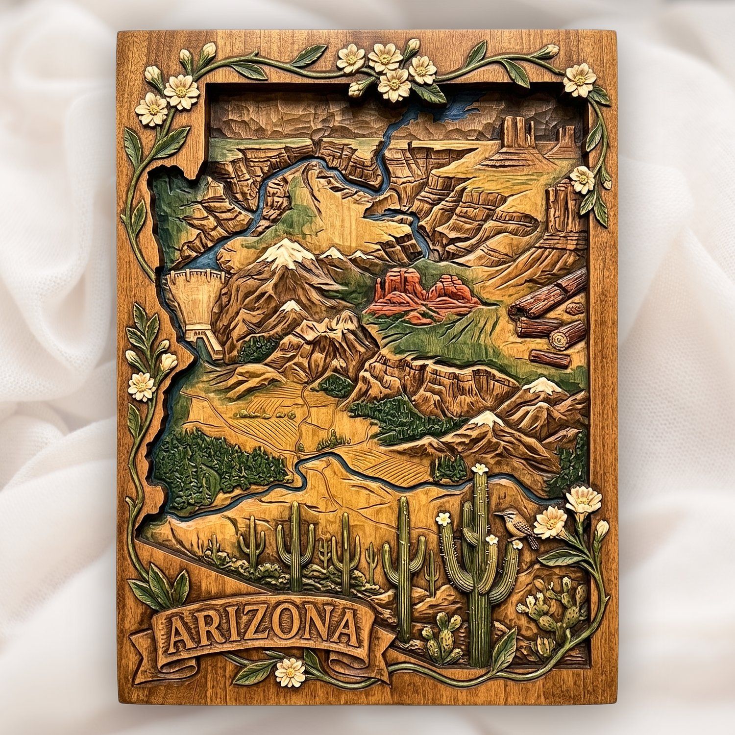 Arizona State Map Grand Canyon Sedona CNC Relief STL bas-relief STL design