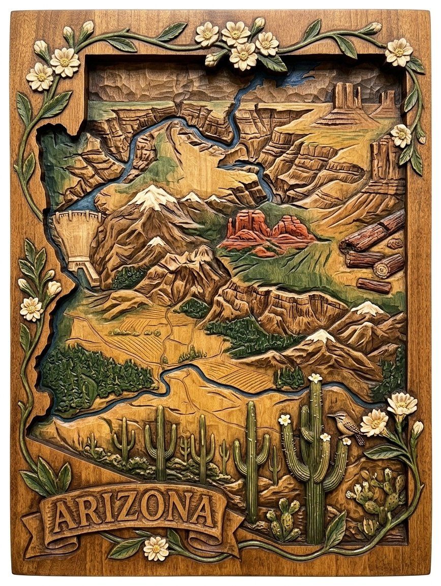 Arizona State Map Grand Canyon Sedona CNC Relief STL bas-relief STL — view 4