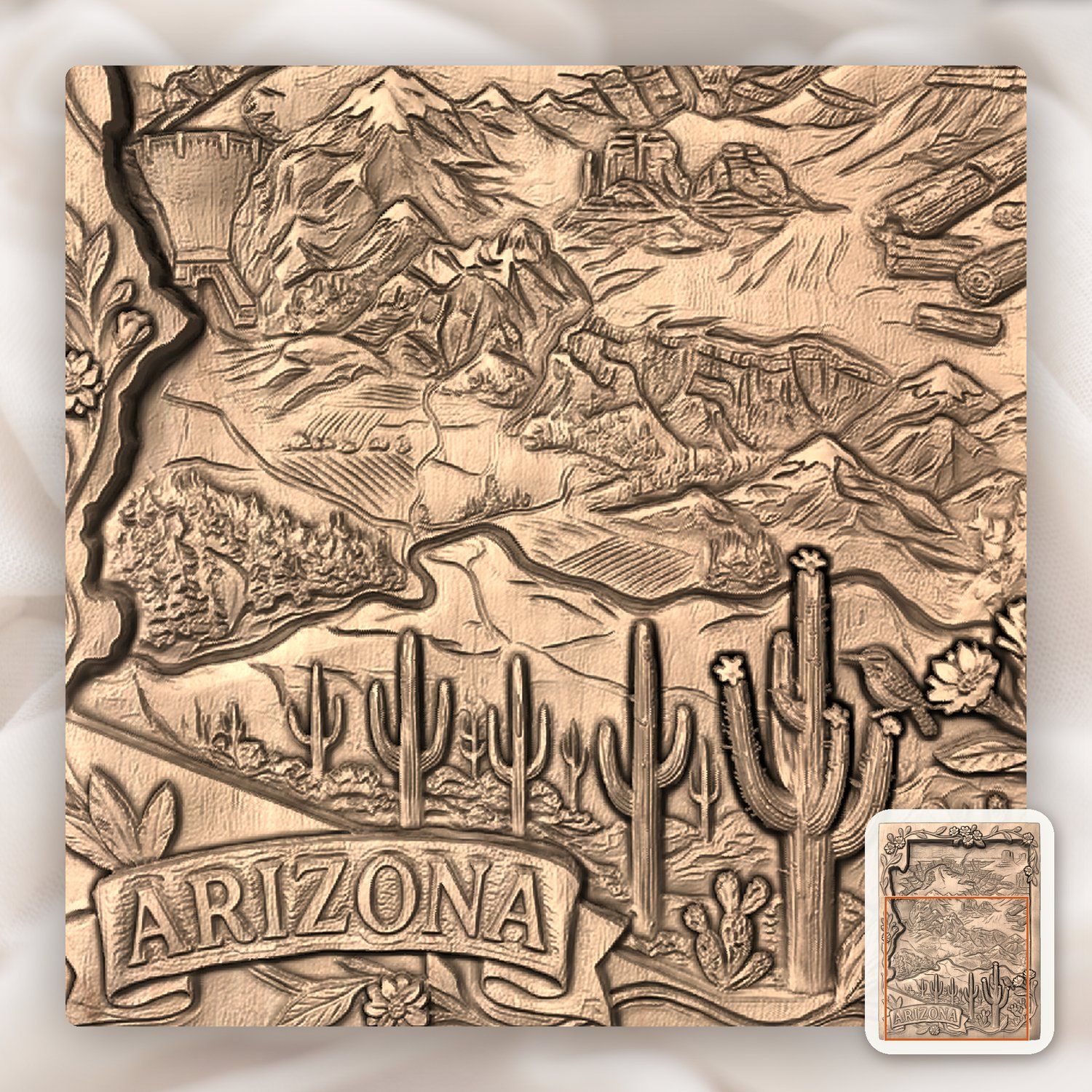 Arizona State Map Grand Canyon Sedona CNC Relief STL bas-relief STL — view 7
