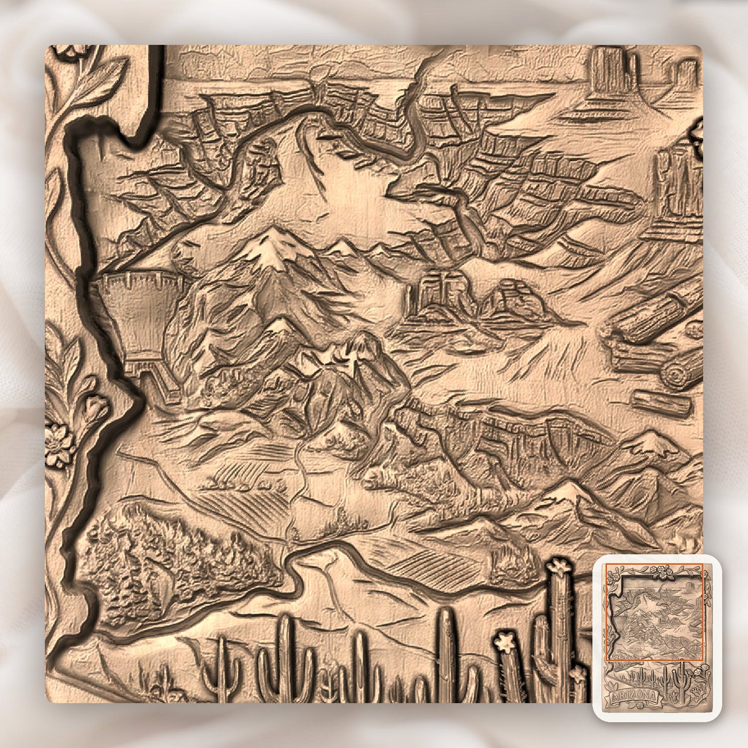 Arizona State Map Grand Canyon Sedona CNC Relief STL bas-relief STL — view 9