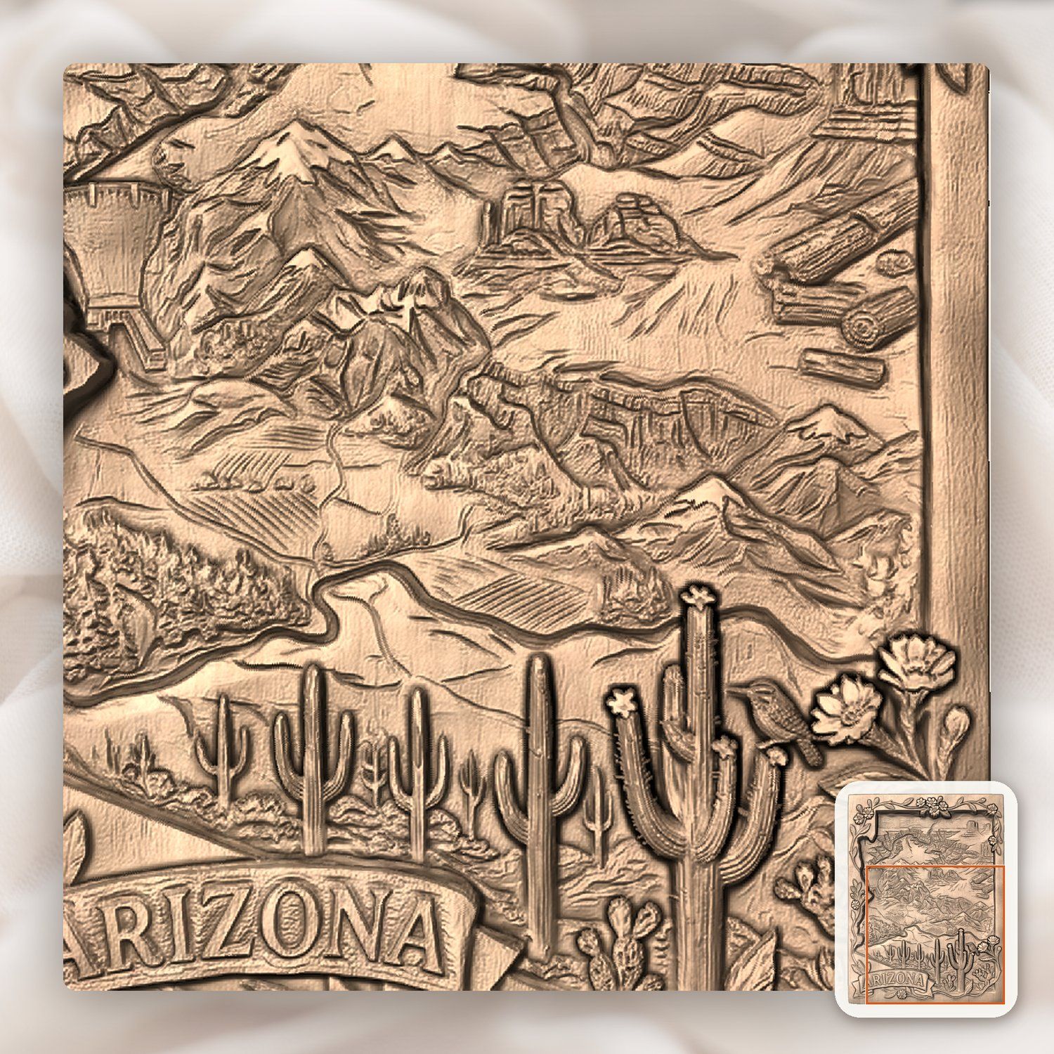 Arizona State Map Grand Canyon Sedona CNC Relief STL bas-relief STL — view 10