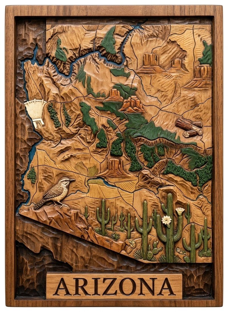 Arizona State Topographical Map CNC Relief STL bas-relief STL — view 4