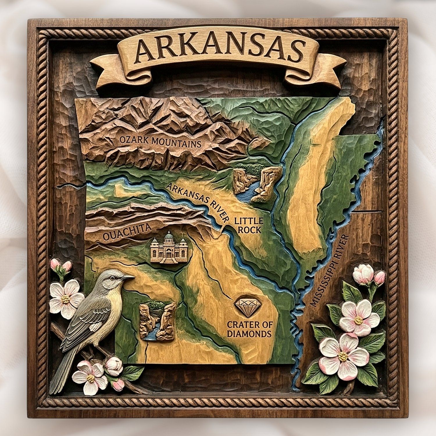 Arkansas State Heritage 3D Map Panel CNC Relief STL bas-relief STL design