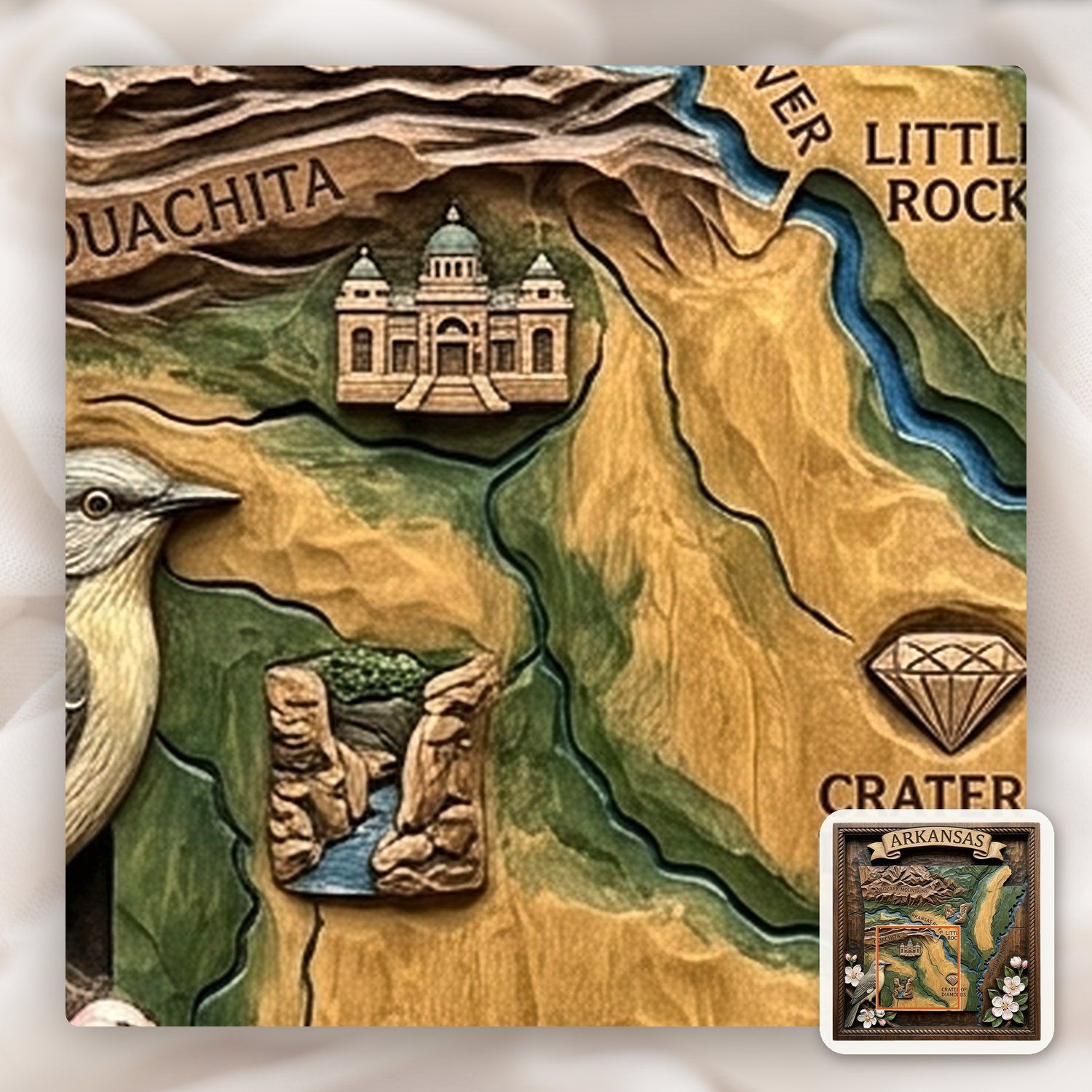 Arkansas State Heritage 3D Map Panel CNC Relief STL bas-relief STL — view 12
