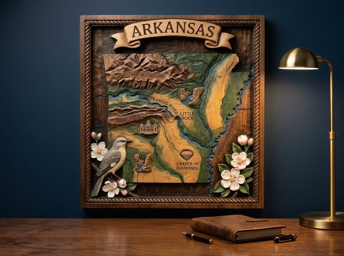 Arkansas State Heritage 3D Map Panel CNC Relief STL bas-relief STL — view 13