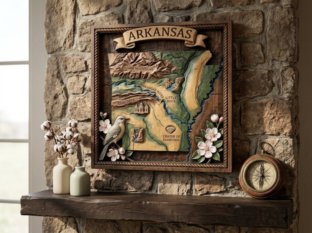 Arkansas State Heritage 3D Map Panel CNC Relief STL bas-relief STL — view 14