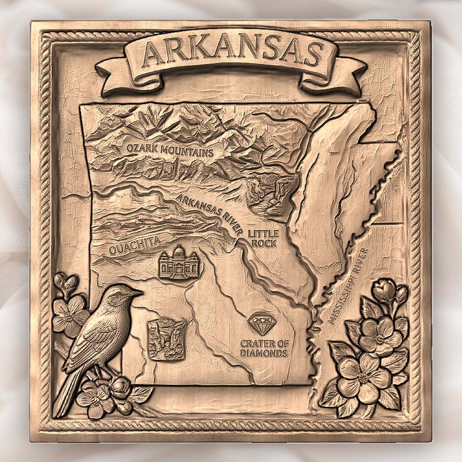 Arkansas State Heritage 3D Map Panel CNC Relief STL bas-relief STL — view 5