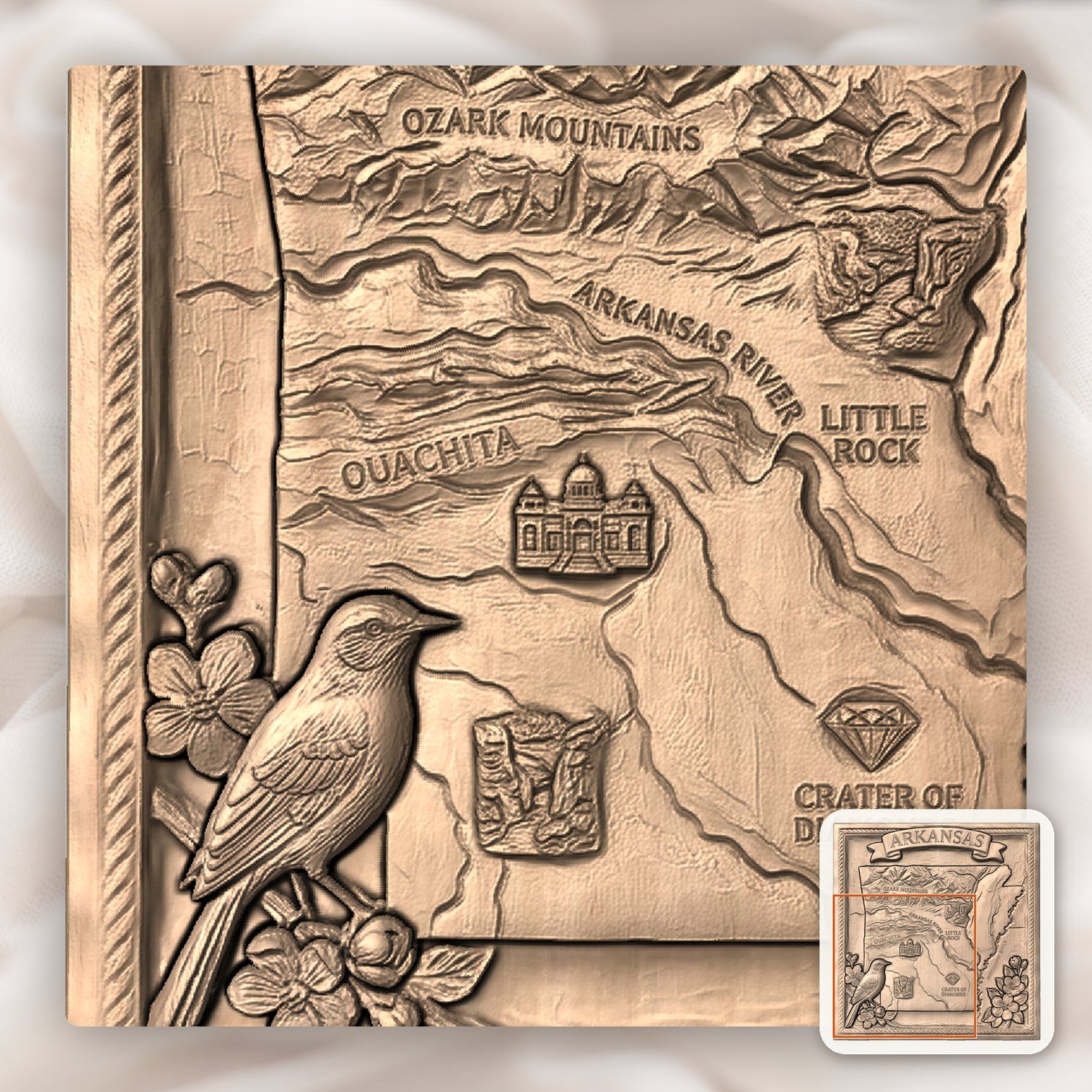Arkansas State Heritage 3D Map Panel CNC Relief STL bas-relief STL — view 8