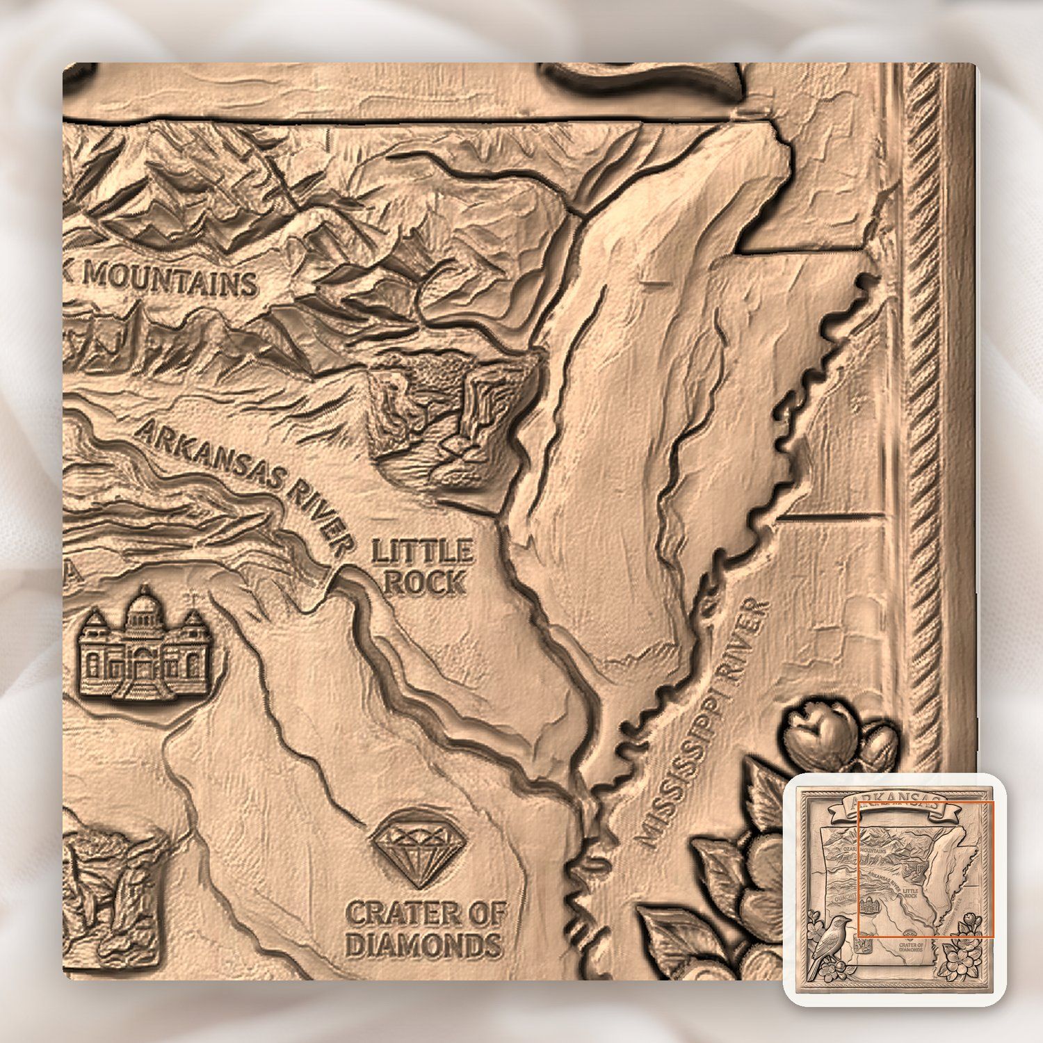 Arkansas State Heritage 3D Map Panel CNC Relief STL bas-relief STL — view 9