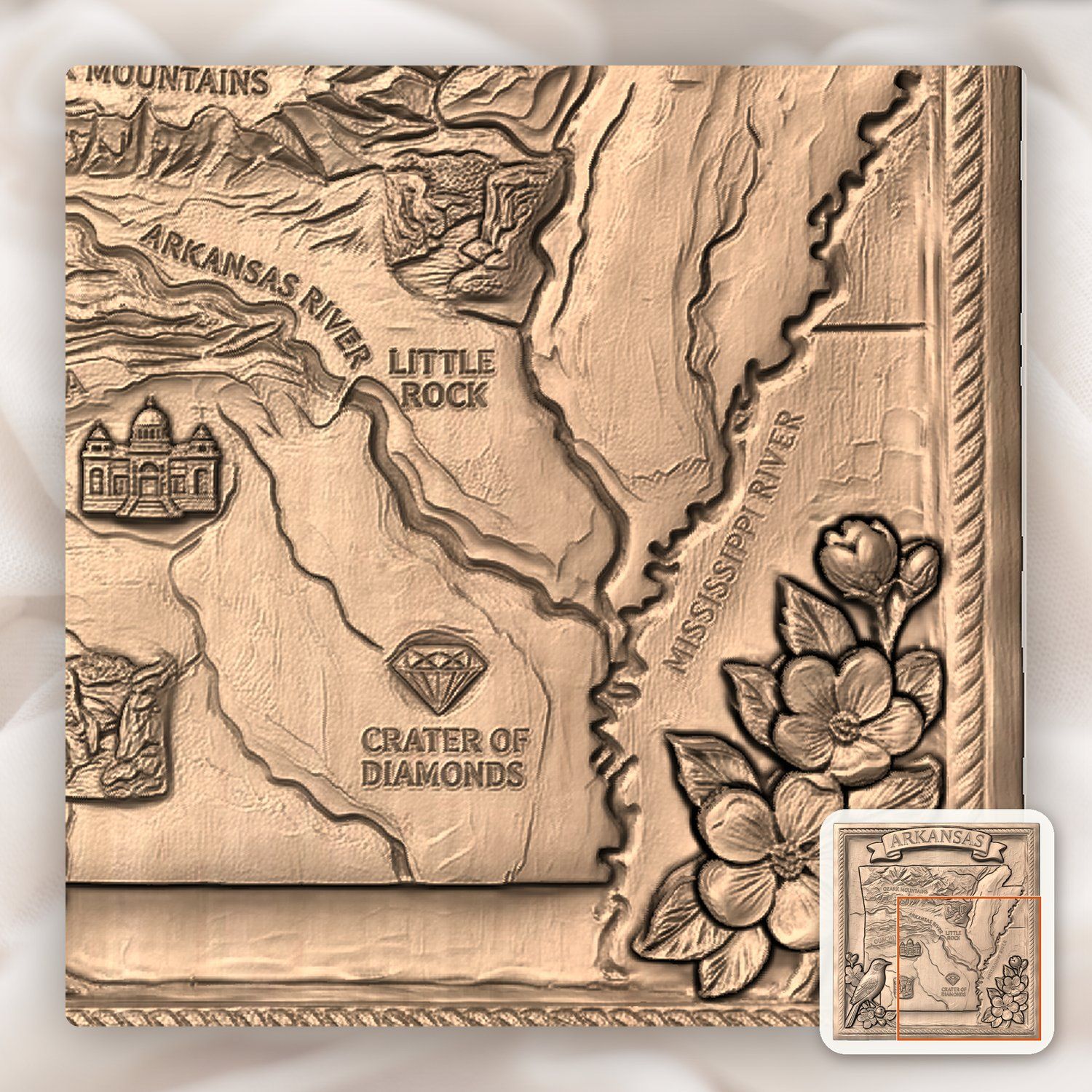 Arkansas State Heritage 3D Map Panel CNC Relief STL bas-relief STL — view 10