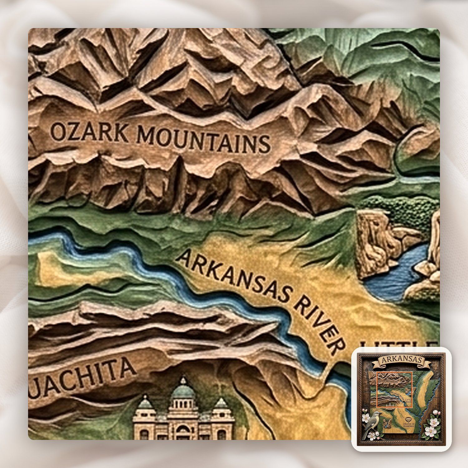 Arkansas State Heritage 3D Map Panel CNC Relief STL bas-relief STL — view 11