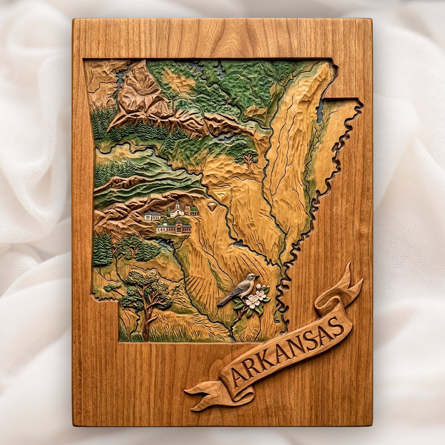 Arkansas State Heritage Map Wood Carving CNC Relief STL bas-relief STL design