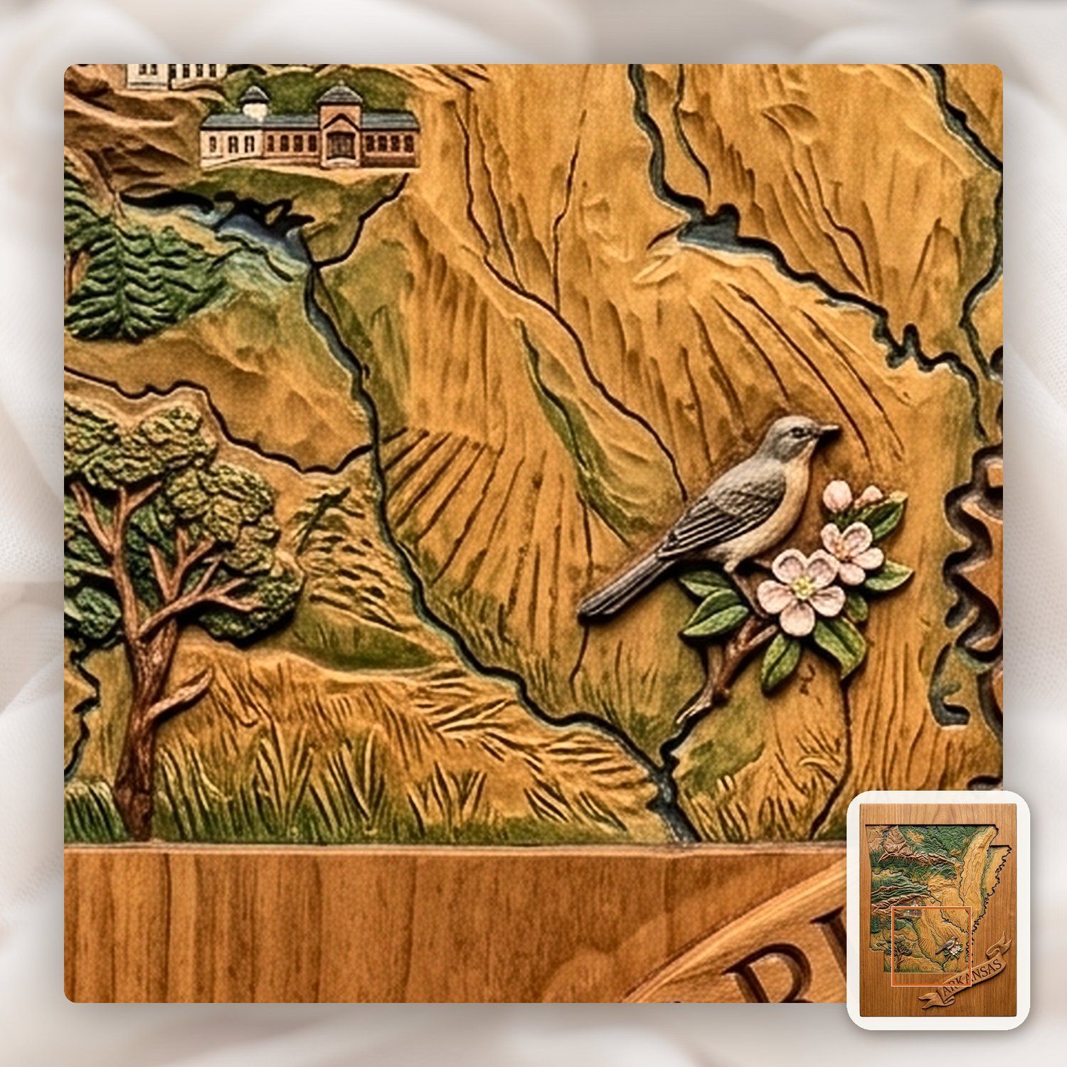 Arkansas State Heritage Map Wood Carving CNC Relief STL bas-relief STL — view 12