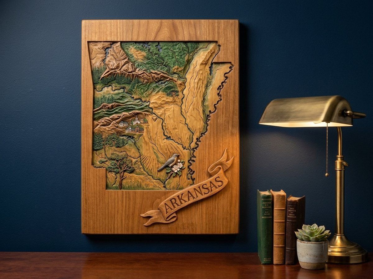 Arkansas State Heritage Map Wood Carving CNC Relief STL bas-relief STL — view 13