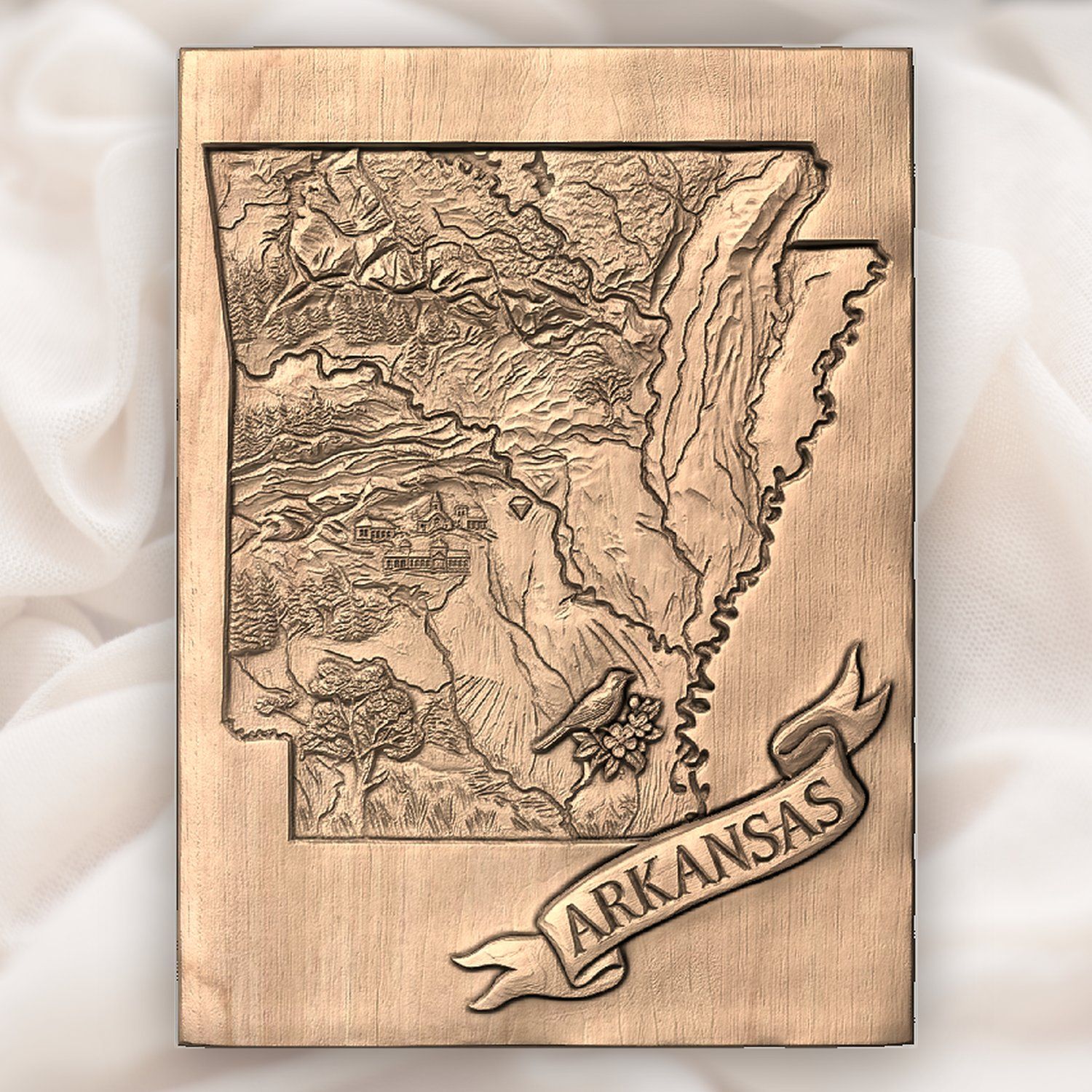 Arkansas State Heritage Map Wood Carving CNC Relief STL bas-relief STL — view 5